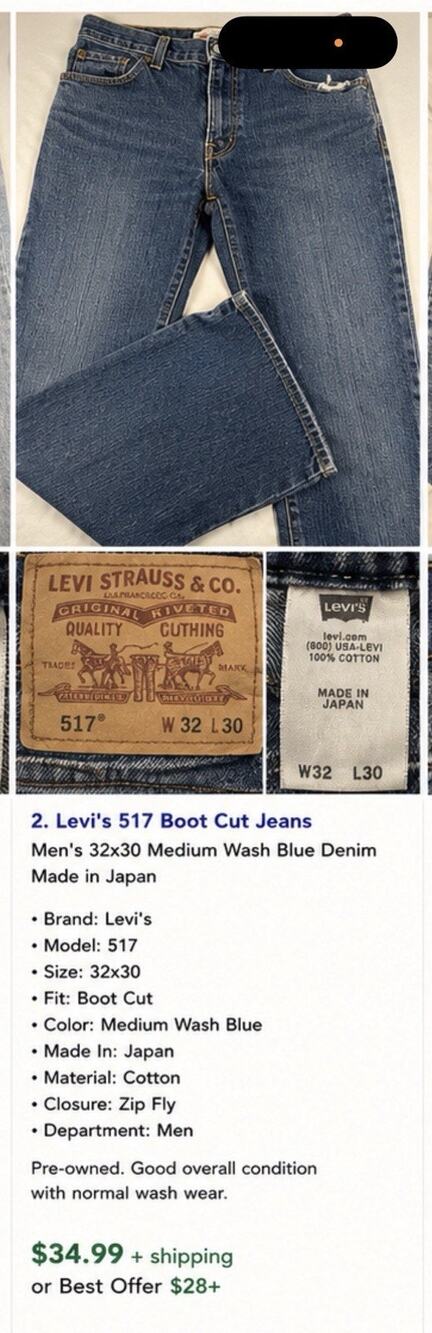 Levi’s 517 Boot Cut Jeans Men’s 32x30 Medium Wash Blue Denim Made Japan